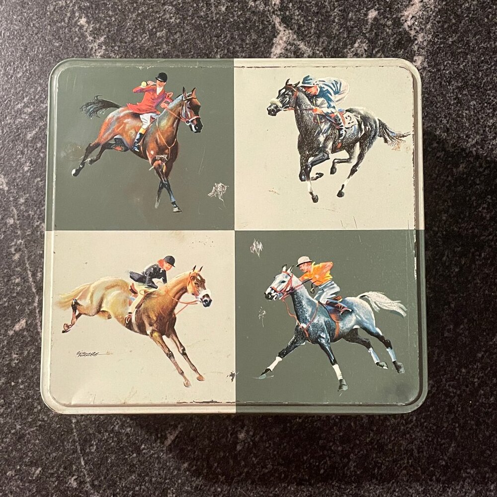 SOLD - Huntley and Palmers Biscuit Tin Horse Theme 1966